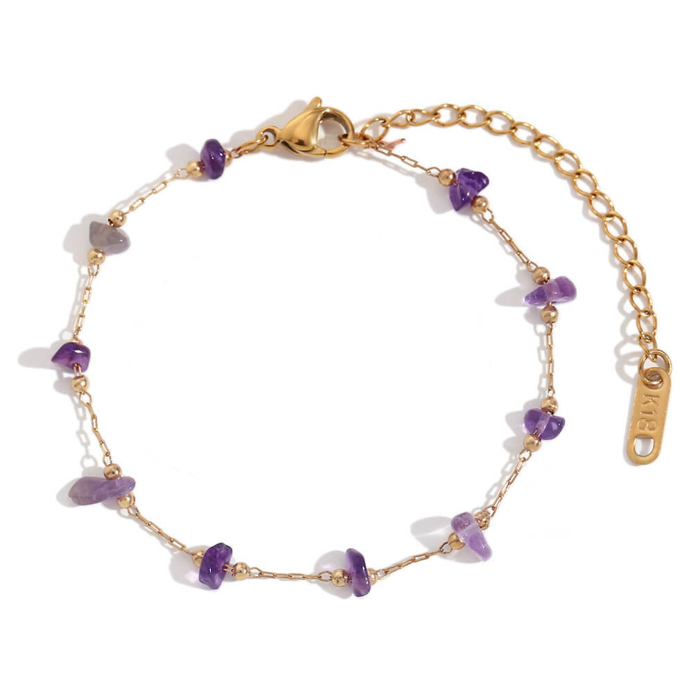 Amethyst Gemstone Beaded Gold Bracelet.