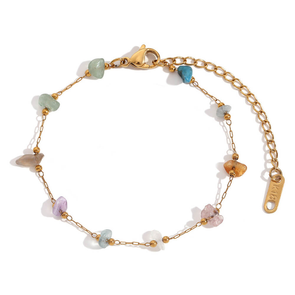 Mixed Gemstone Beaded Gold Bracelet.