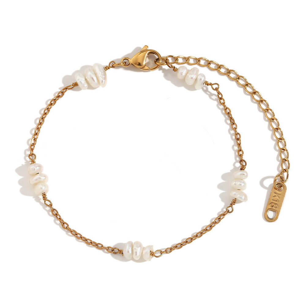 Pearl Gemstone Beaded Gold Bracelet.