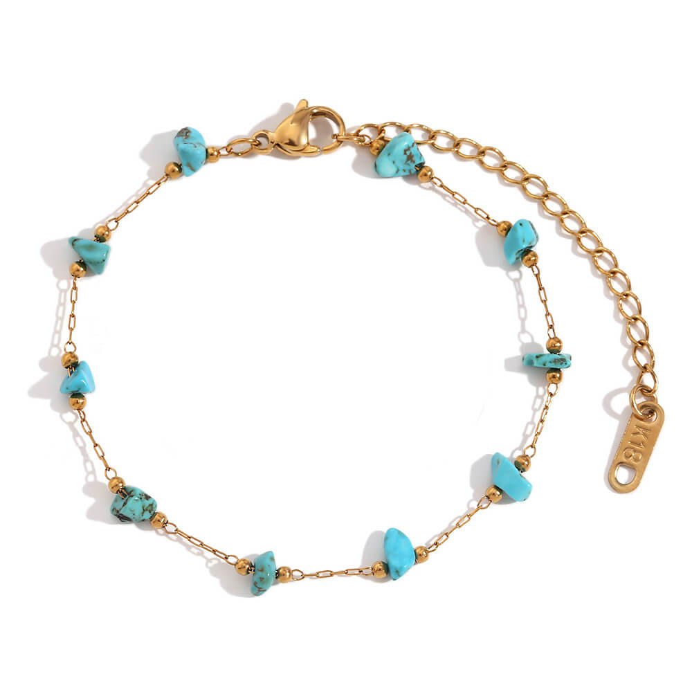 Turquoise Gemstone Beaded Gold Bracelet.