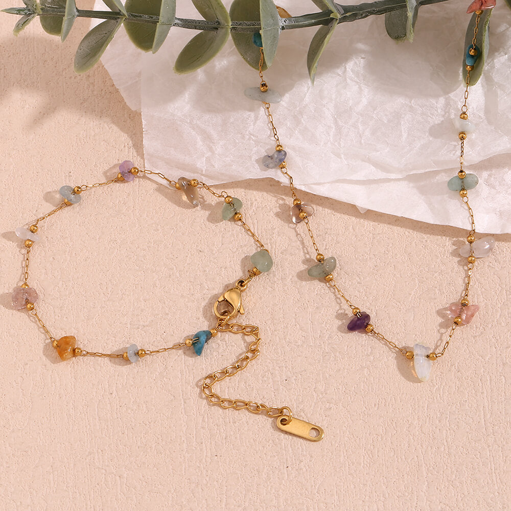 Closeup of the Gemstone Beaded Gold Bracelet.