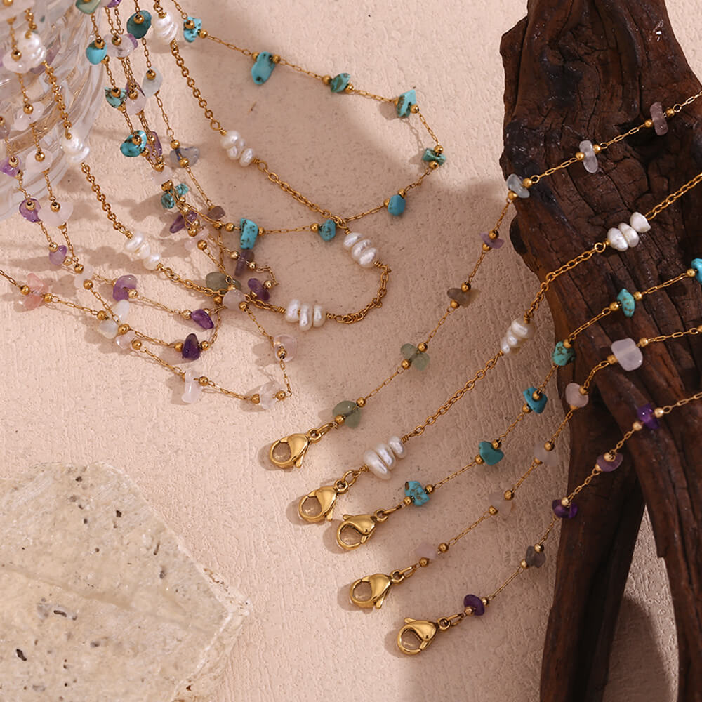 Gemstone Beaded Gold Bracelets.