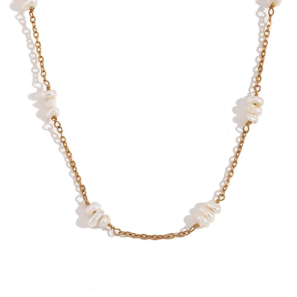 Pearl Gemstone Beaded Gold Necklace.