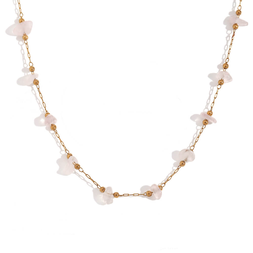 Quartz Gemstone Beaded Gold Necklace.