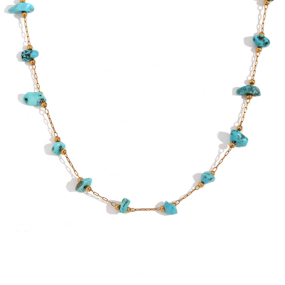 Turquoise Gemstone Beaded Gold Necklace.