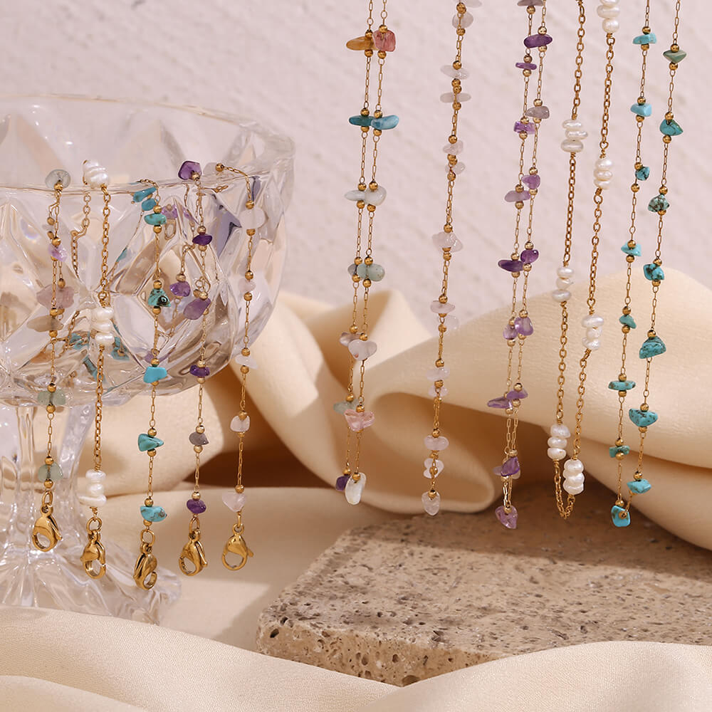 Gemstone Beaded Gold Necklaces.