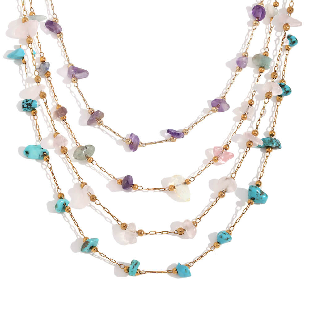 Gemstone Beaded Gold Necklace.