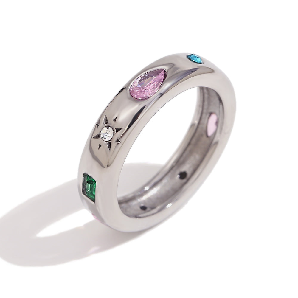 Silver Gemstone Cluster Ring.