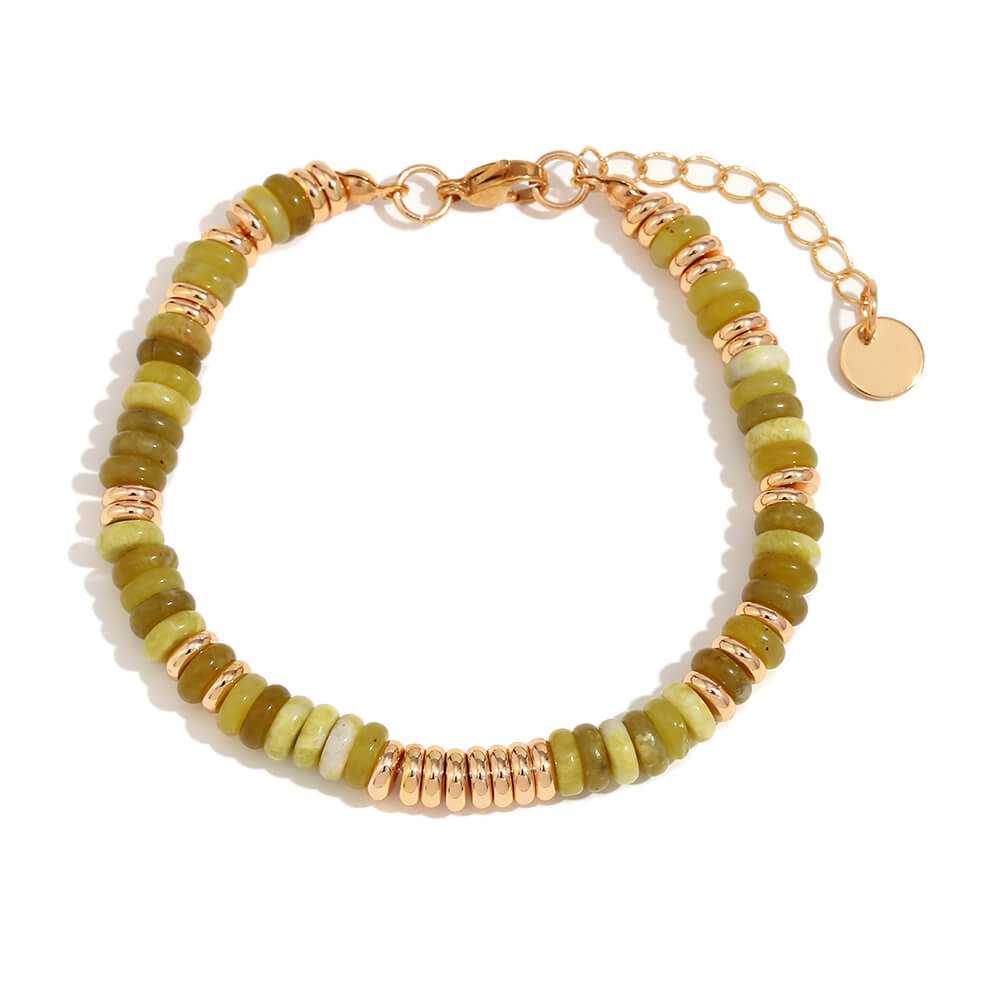 Peridot Gemstone Rondelle Beaded Gold Bracelet.