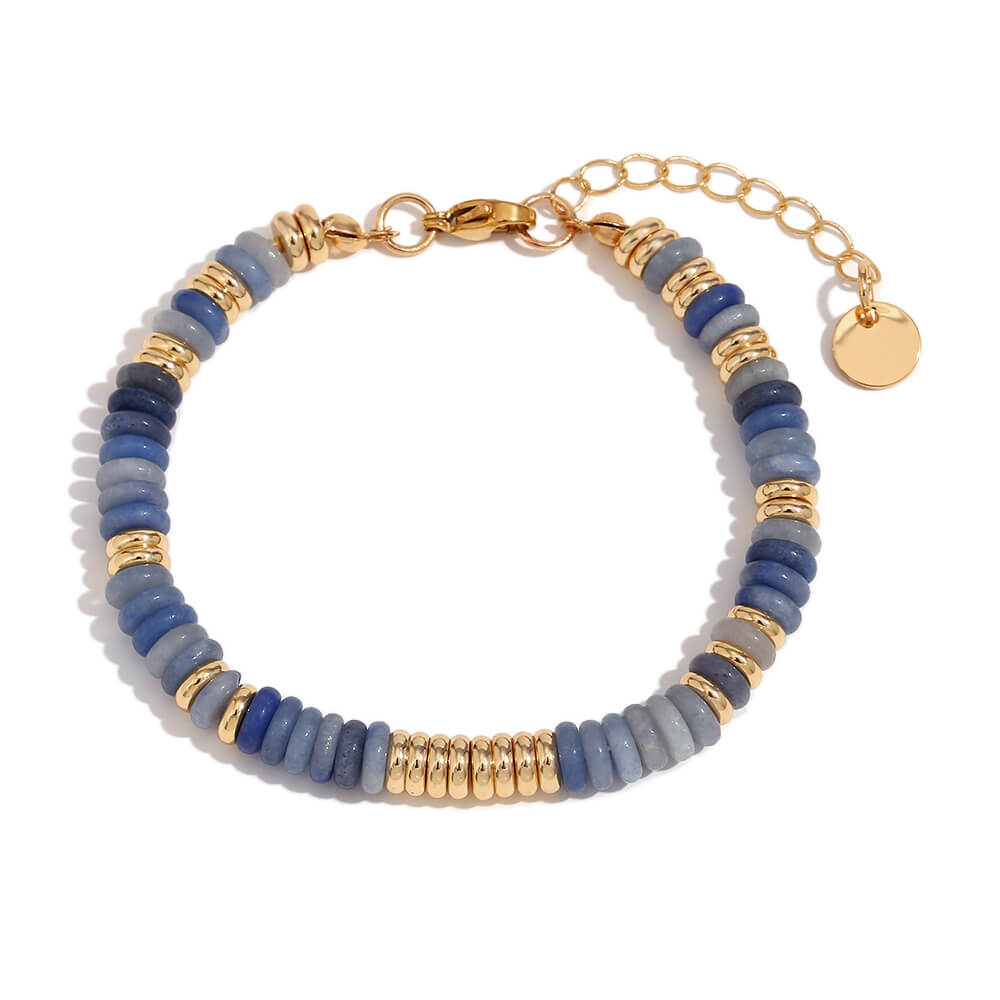 Sodalite Gemstone Rondelle Beaded Gold Bracelet.