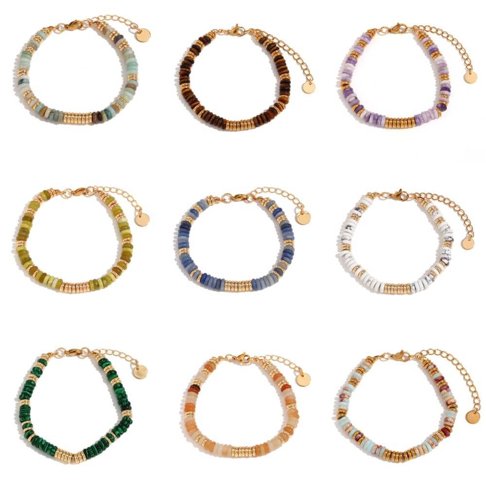 Gemstone Rondelle Beaded Gold Bracelet.