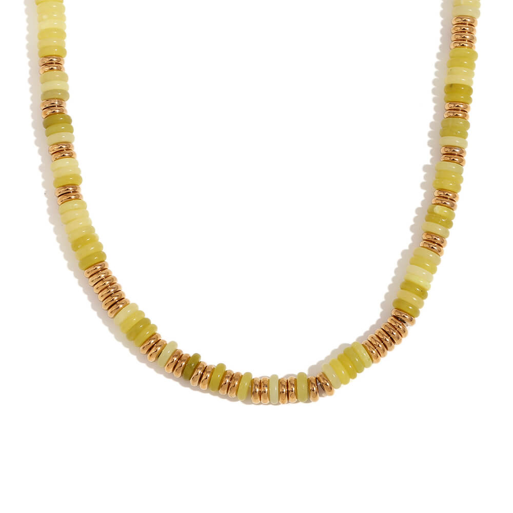 Peridot Gemstone Rondelle Beaded Gold Necklace.