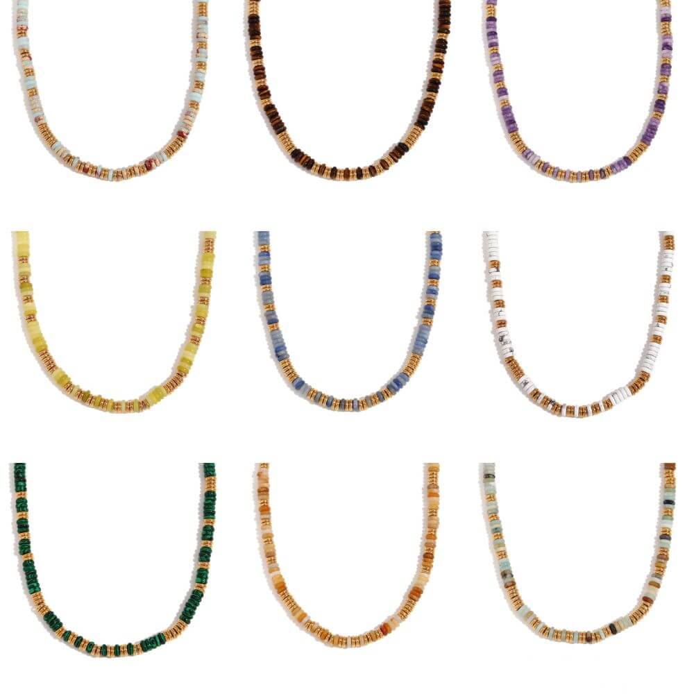 Gemstone Rondelle Beaded Gold Necklace.