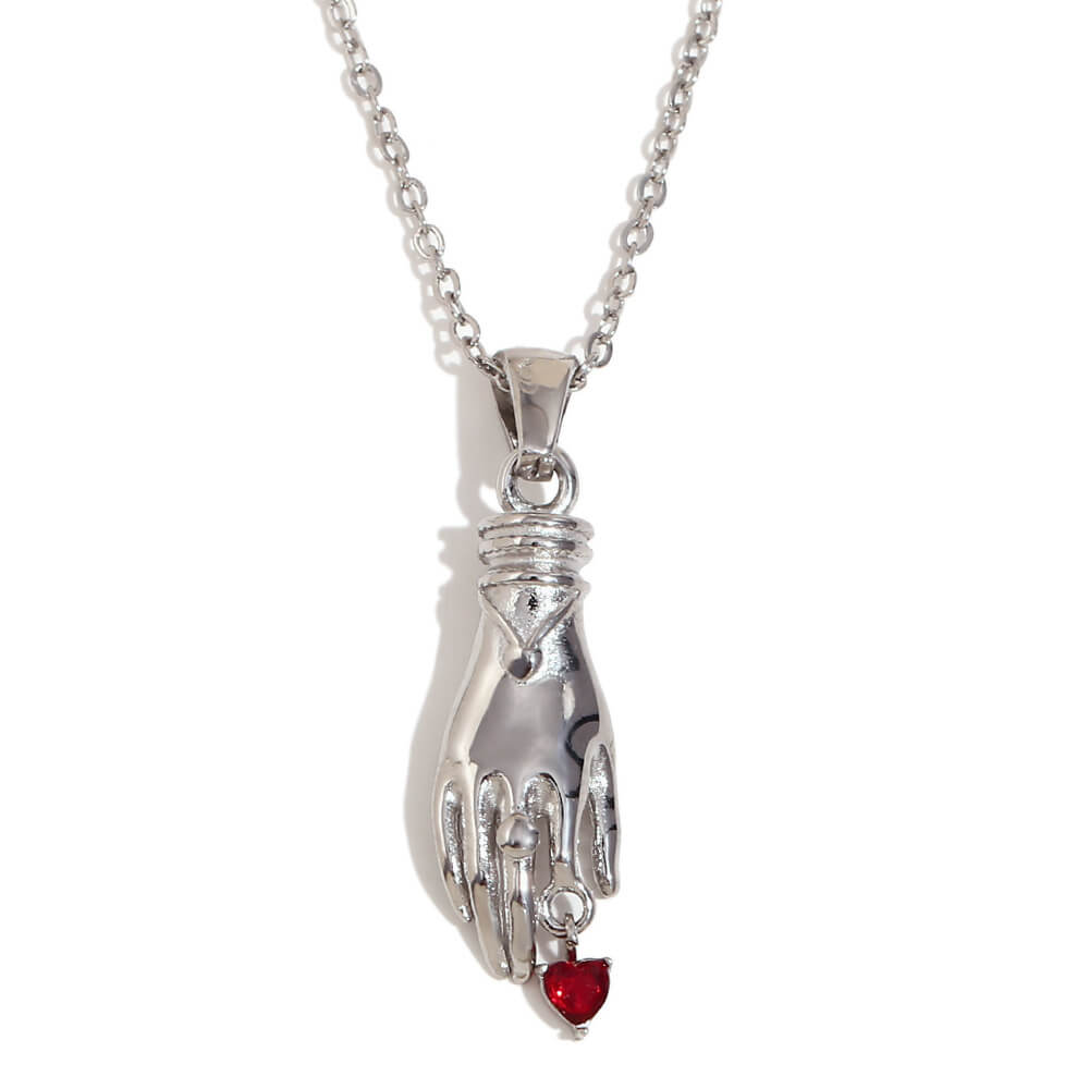 Silver Hand and Heart Necklace.