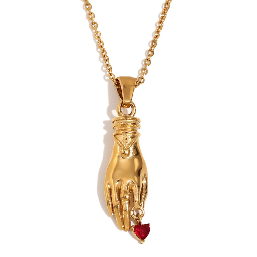 Gold Hand and Heart Necklace.