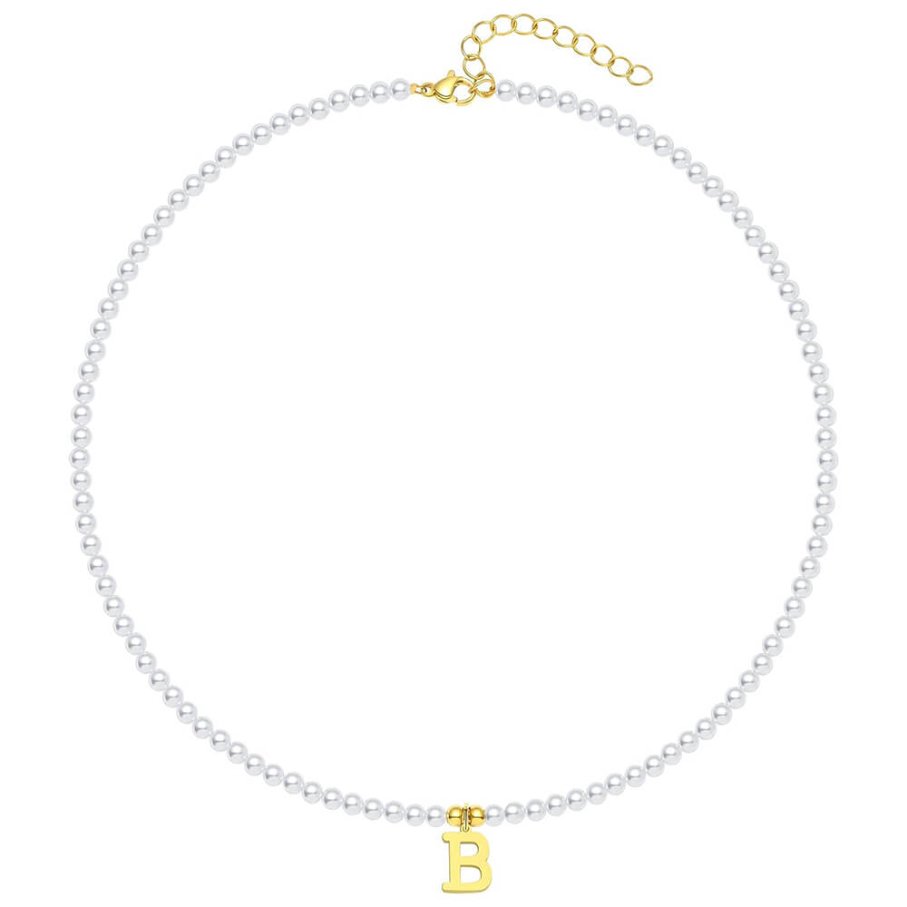 Pearl Initial Gold Necklace B.