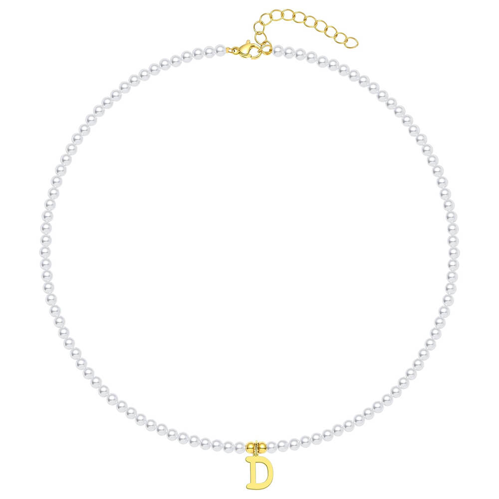 Pearl Initial Gold Necklace D.