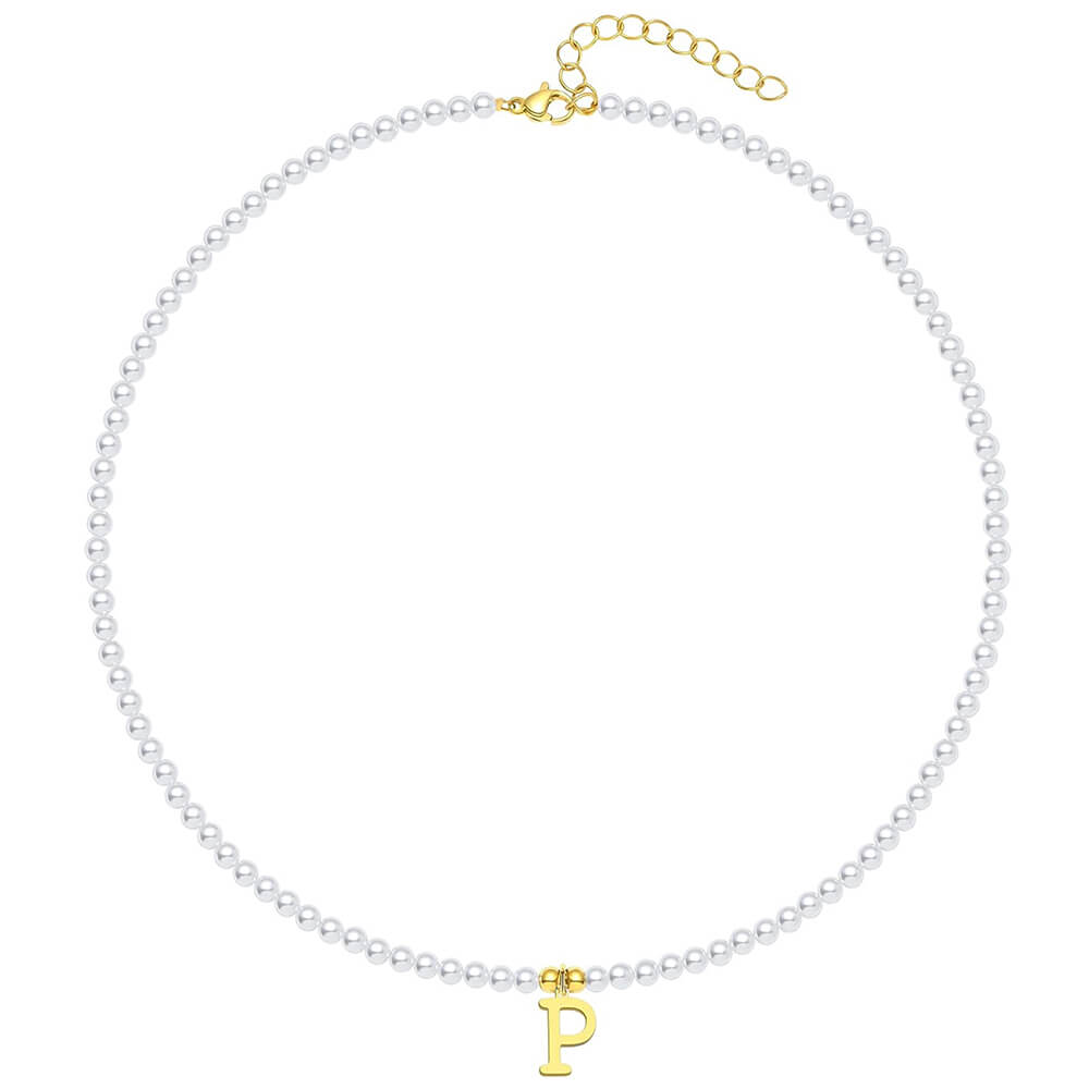 Pearl Initial Gold Necklace P.