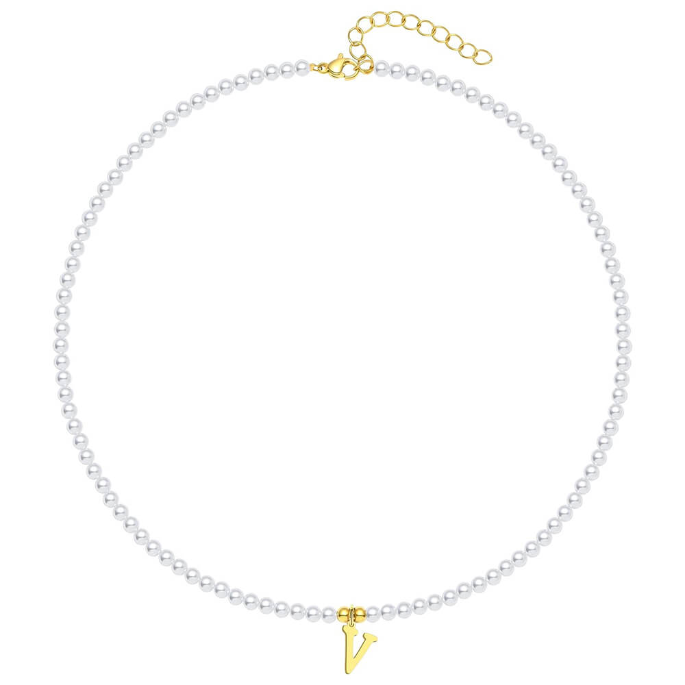 Pearl Initial Gold Necklace V.