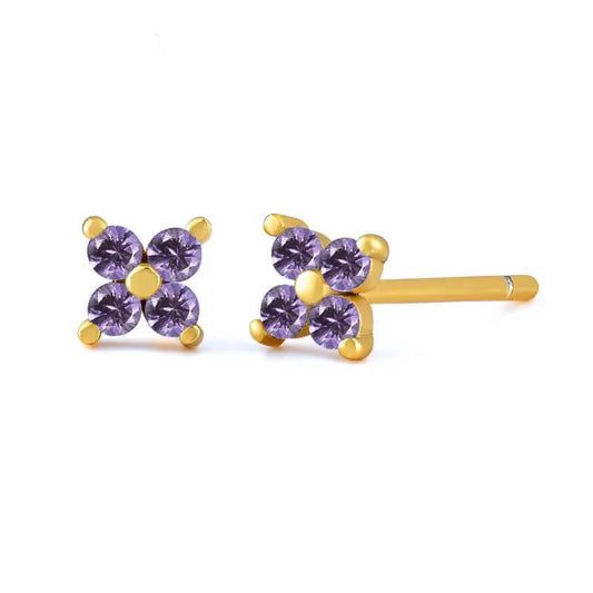 Gold Sparkling Lilac Flower Studs.