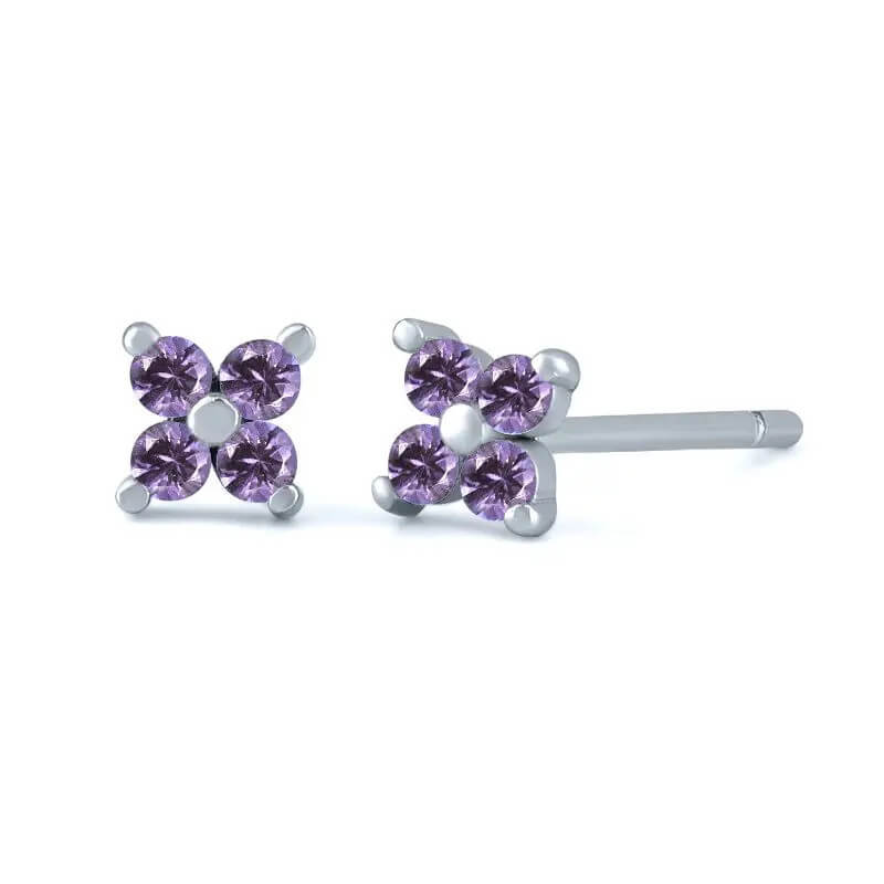 Silver Sparkling Lilac Flower Studs.