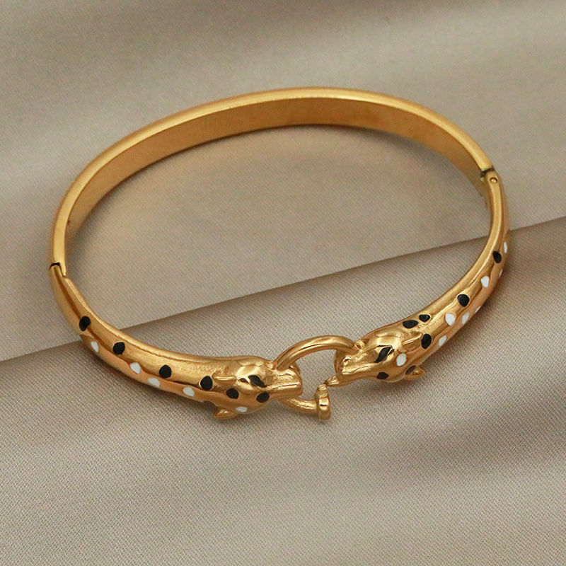 Full view of the Spotted Leopard Gold Bangle.