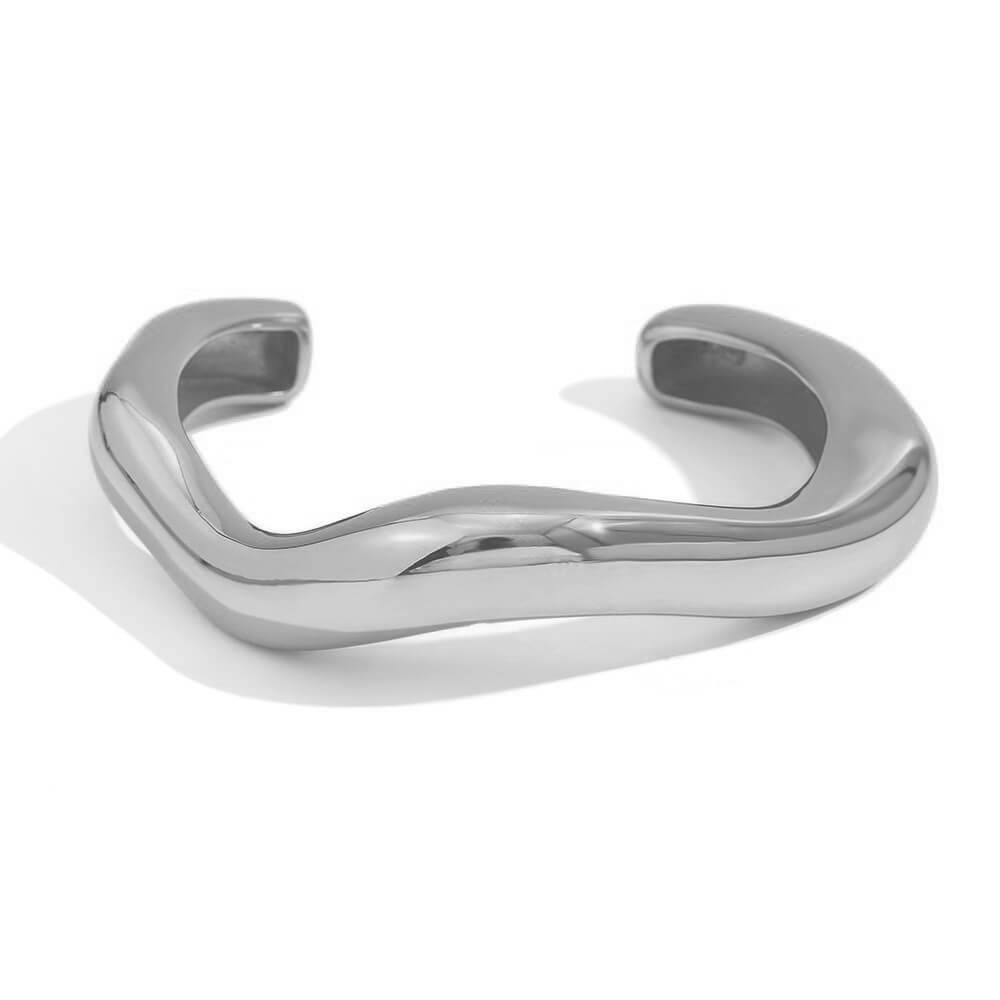 Silver Wavey Chunky Bangle.