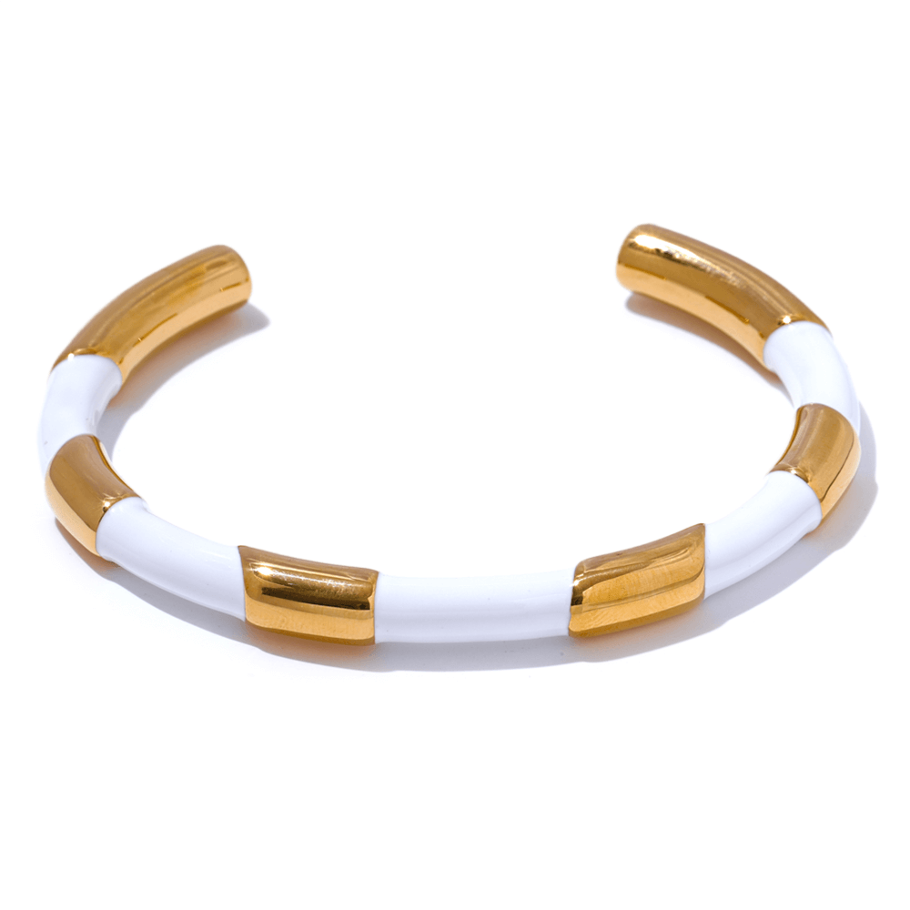 White Enamel Gold Bangle.