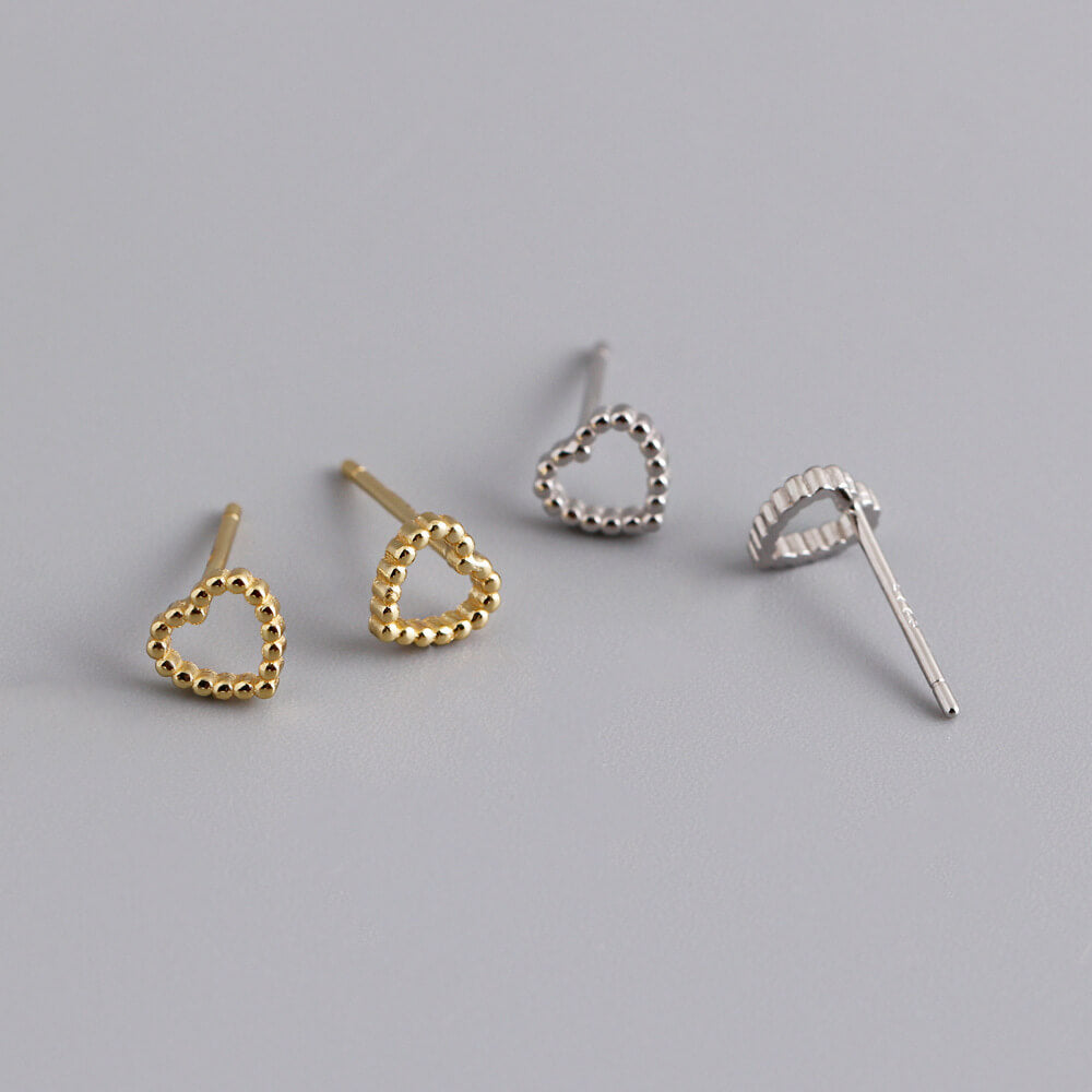 Gold and silver Beaded Heart Studs.