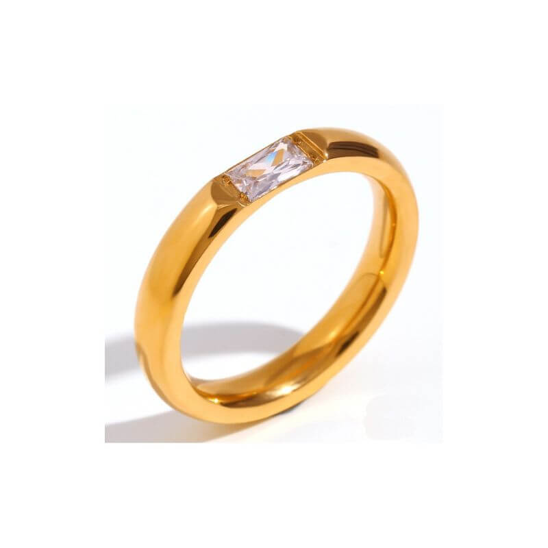 April Birthstone CZ Gold Ring Band.