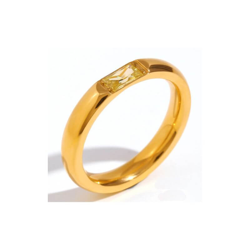 August Birthstone CZ Gold Ring Band.