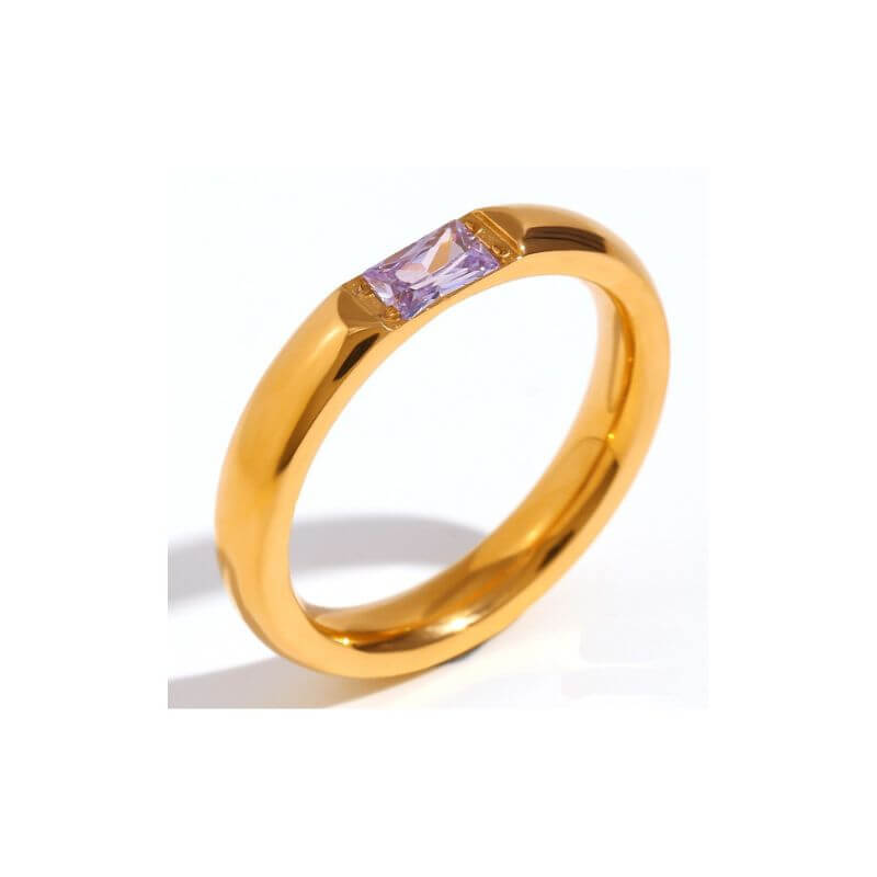 June Birthstone CZ Gold Ring Band.