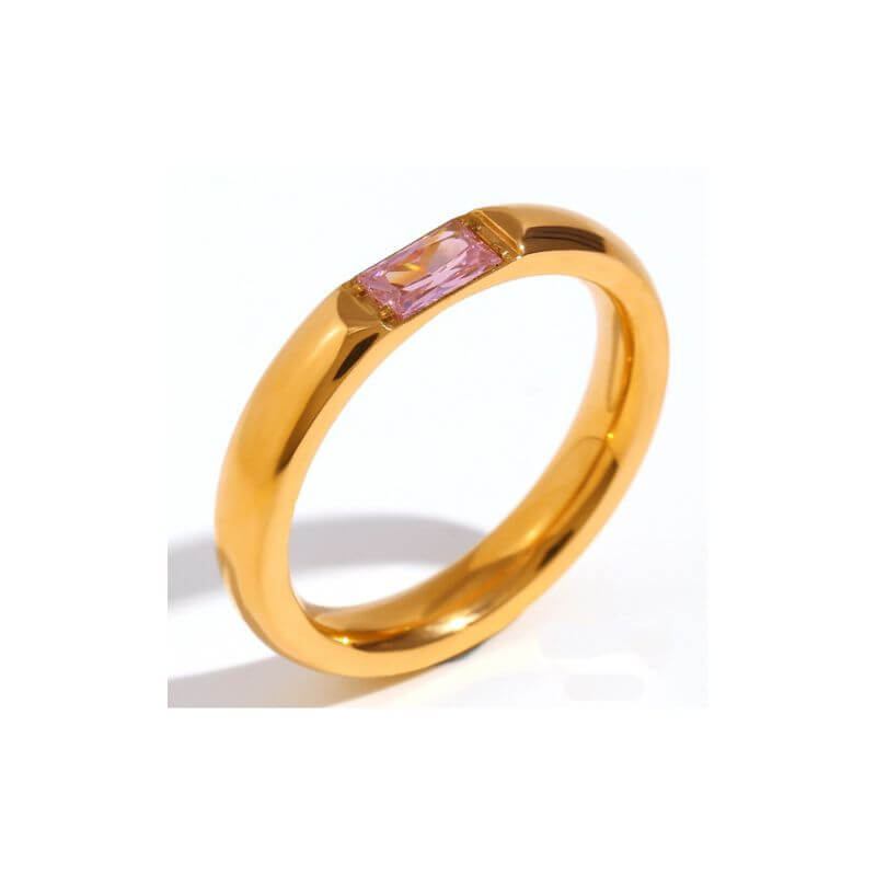 October Birthstone CZ Gold Ring Band.