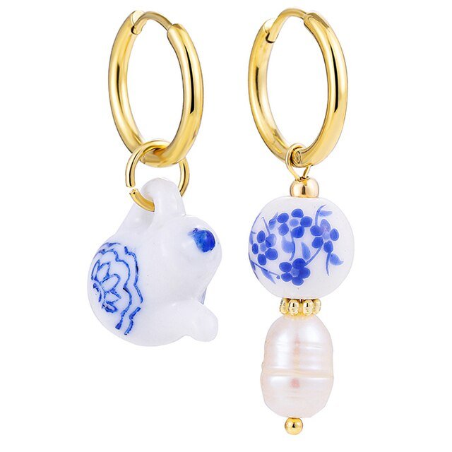 Blue & White Tea Kettle Mix-Matched Earrings.