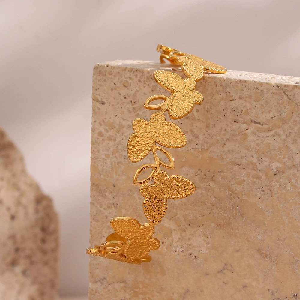 Closeup of the Butterfly Gold Cuff Bracelet.