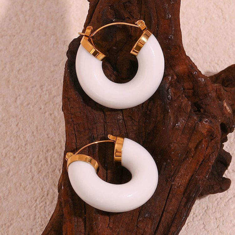 Opaque white Chunky Acrylic Hoops in Gold.