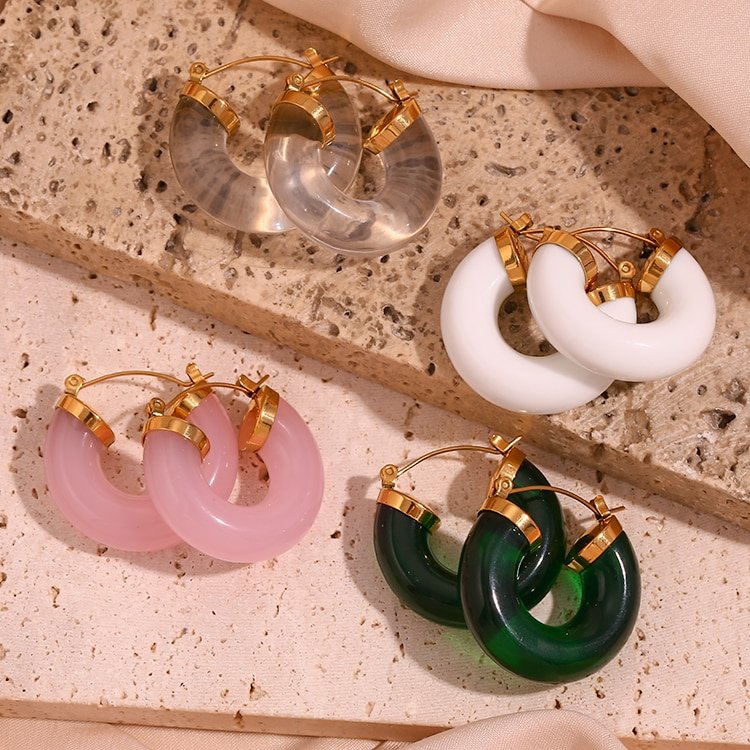 Colorful Chunky Acrylic Hoops in Gold.