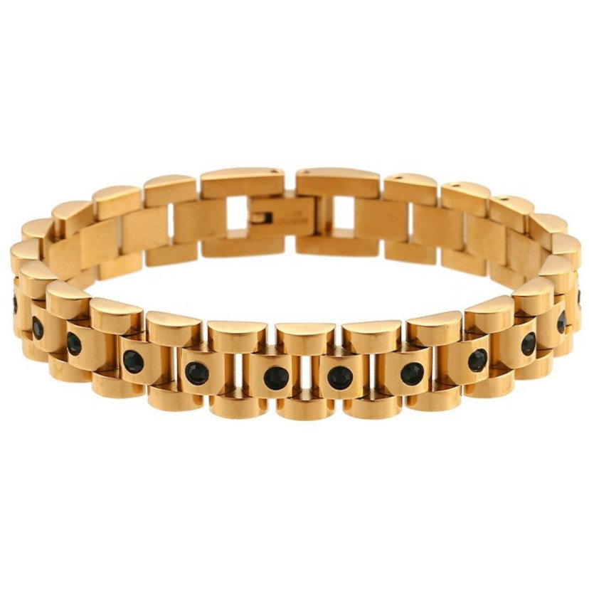 Emerald CZ Watchband Gold Bracelet.