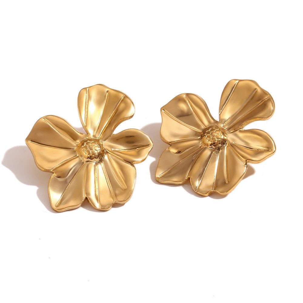 Large gold Flower Statement Earrings.