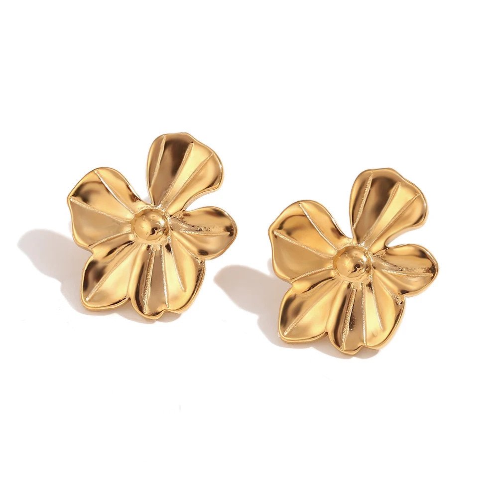 Medium gold Flower Statement Earrings.