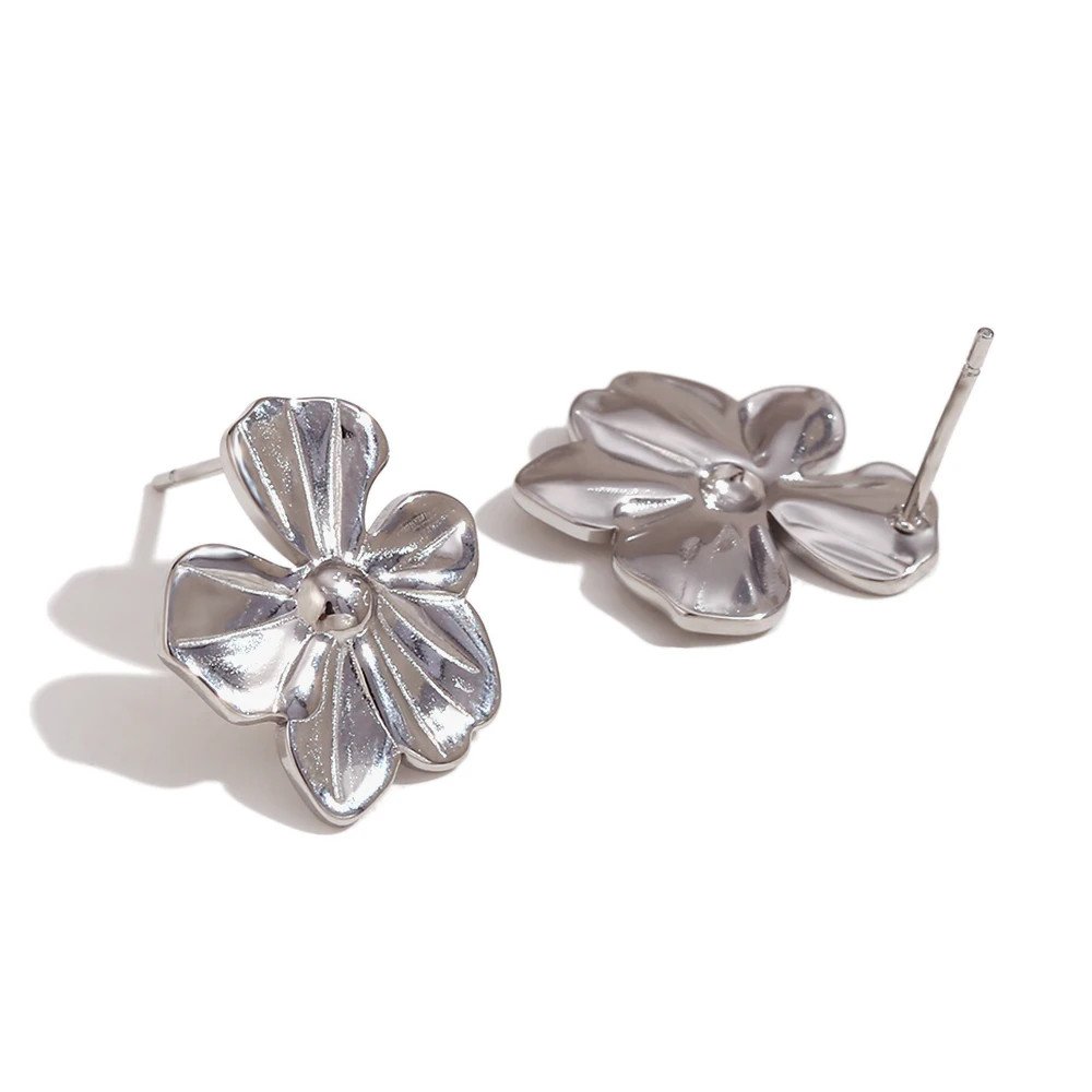 Medium silver Flower Statement Earrings.