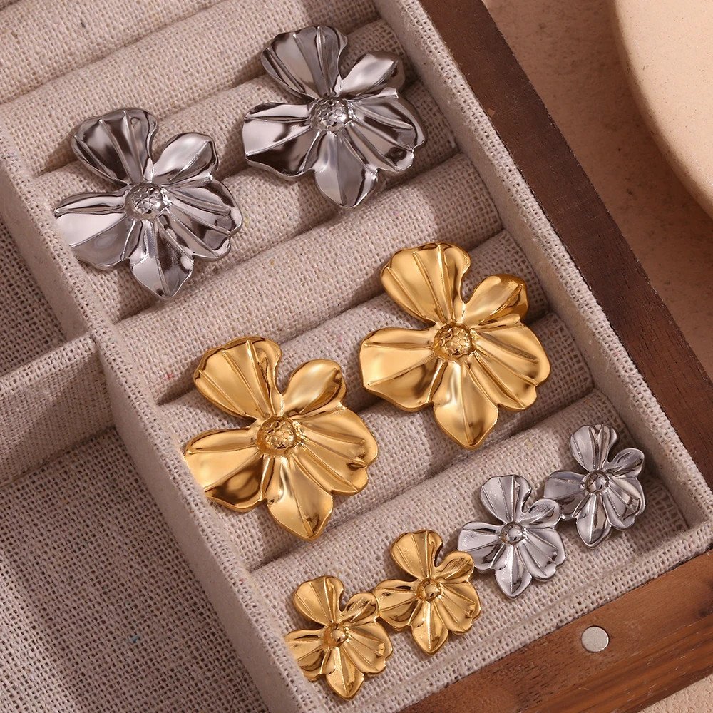 Gold and silver Flower Statement Earrings.