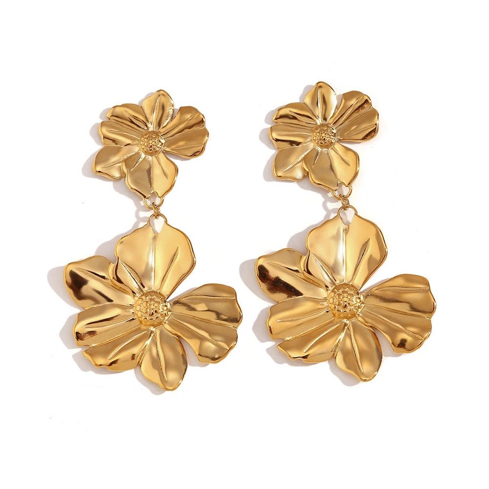 Gold Flower Drop Earrings.