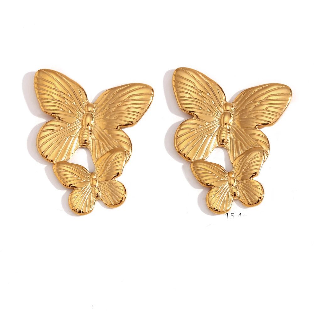 Large Gold Butterfly Earrings.