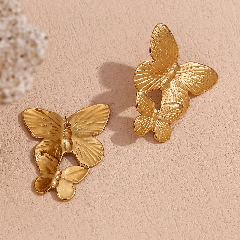 Front and back view of the Large Gold Butterfly Earrings.