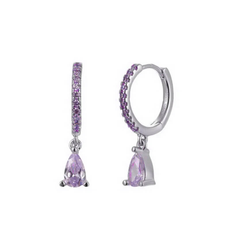 Silver Lilac CZ Teardrop Huggies.