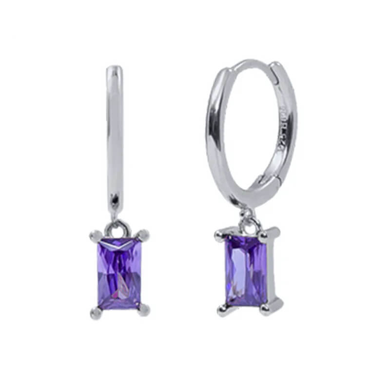 Silver Lilac Rectangle CZ Huggies.