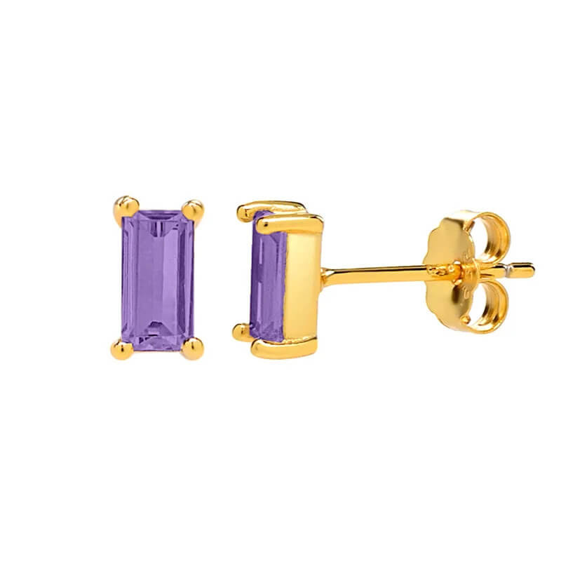 Gold Lilac Rectangle CZ Studs.