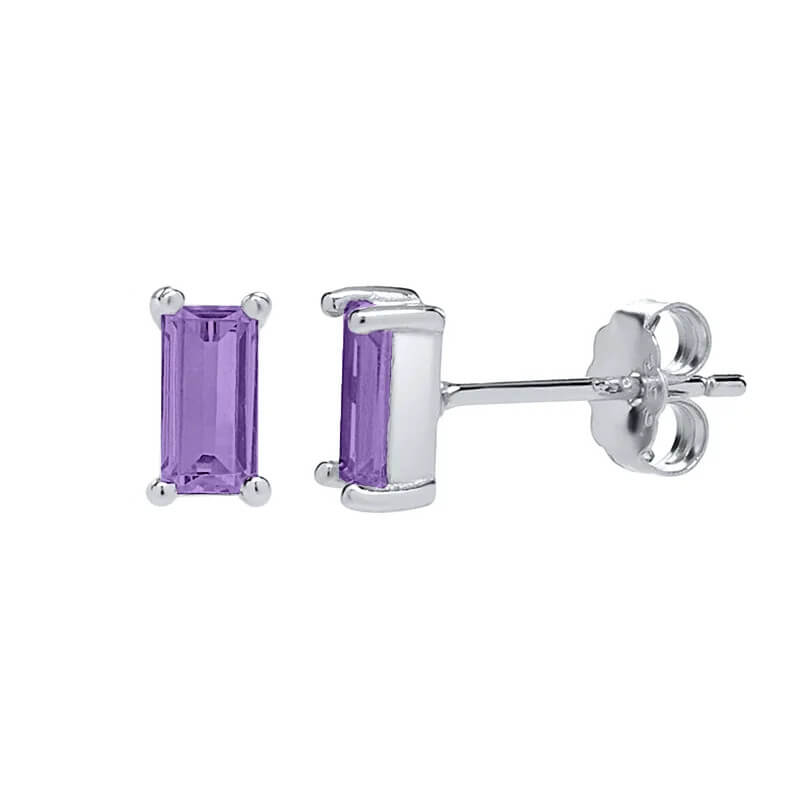 Silver Lilac Rectangle CZ Studs.