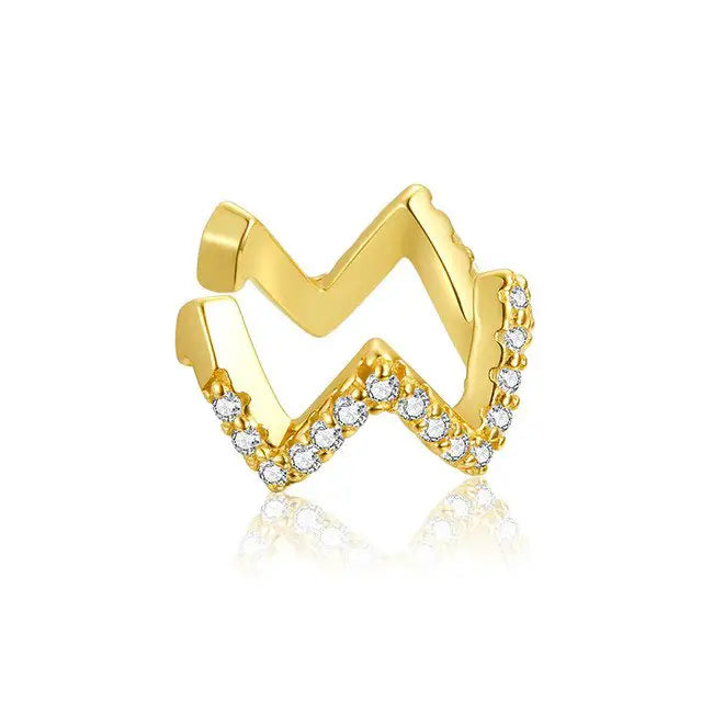 Gold Micro CZ Pave Wave Ear Cuff.